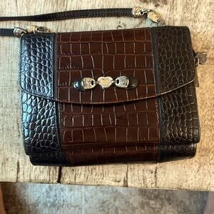 Brighton Brown Moc Croc Leather Crossbody Organizer Wallet Purse